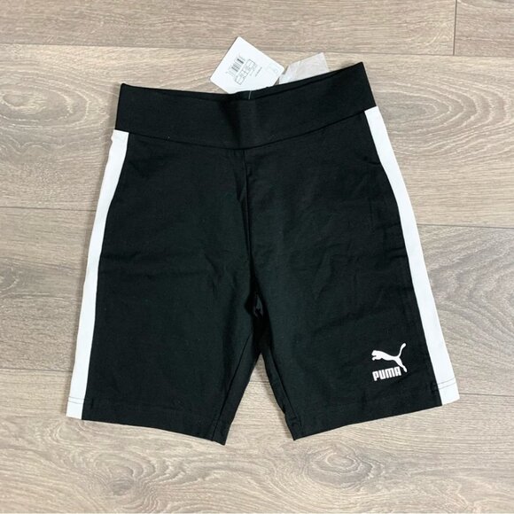 Puma Classics Biker Shorts 7" White Stripe Black High Rise Waisted Size  XS - Picture 2 of 11